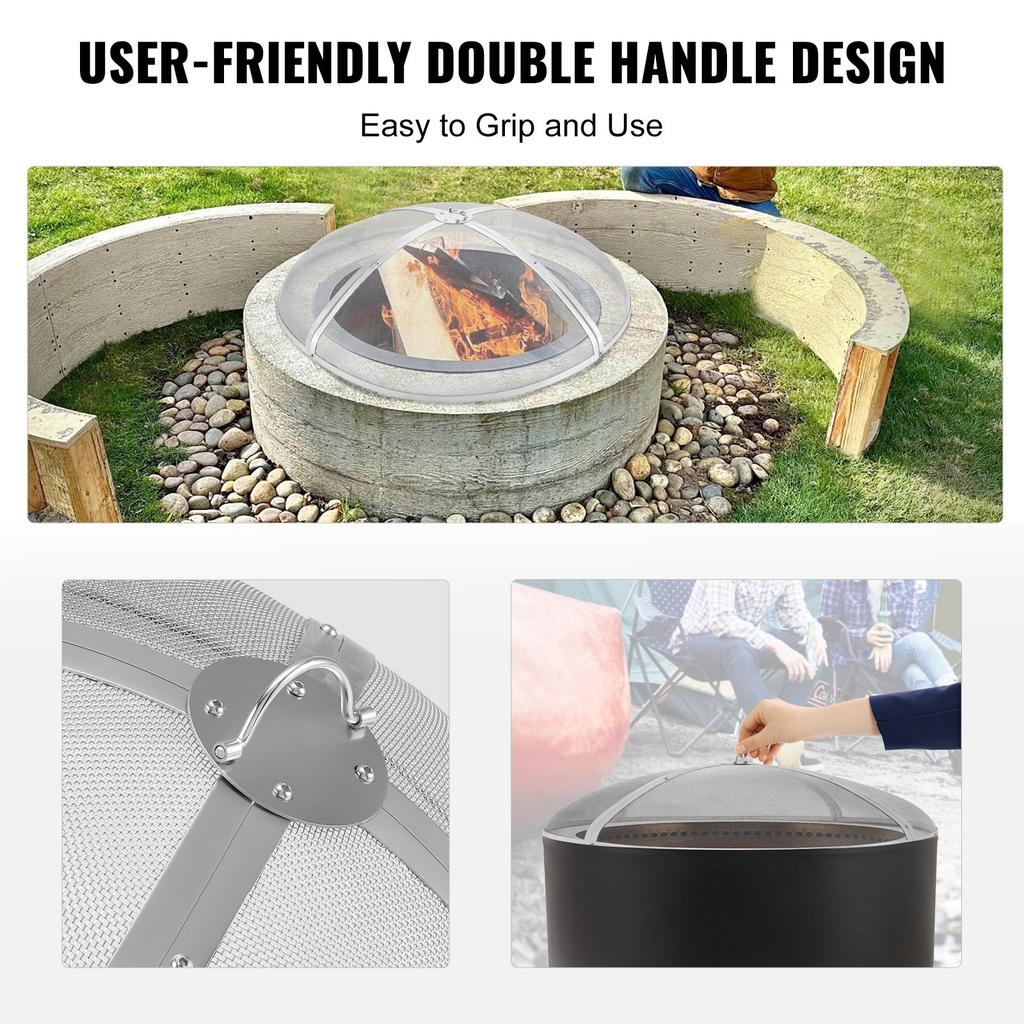 VEVOR Fire Pit Spark Screen Round 36", Reinforced Heavy Duty Steel Metal Cover, Outdoor Firepit Lid