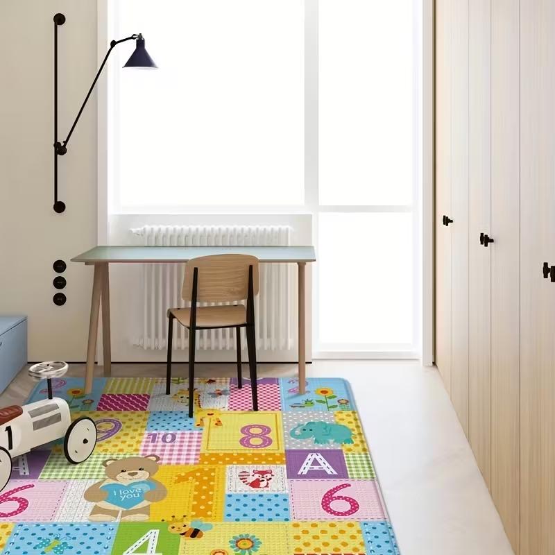 Double Sided Foldable Children's Play Mat Waterproof Non Slip Cartoon Pattern Crawling Mat Indoor Activity Foam Flooring