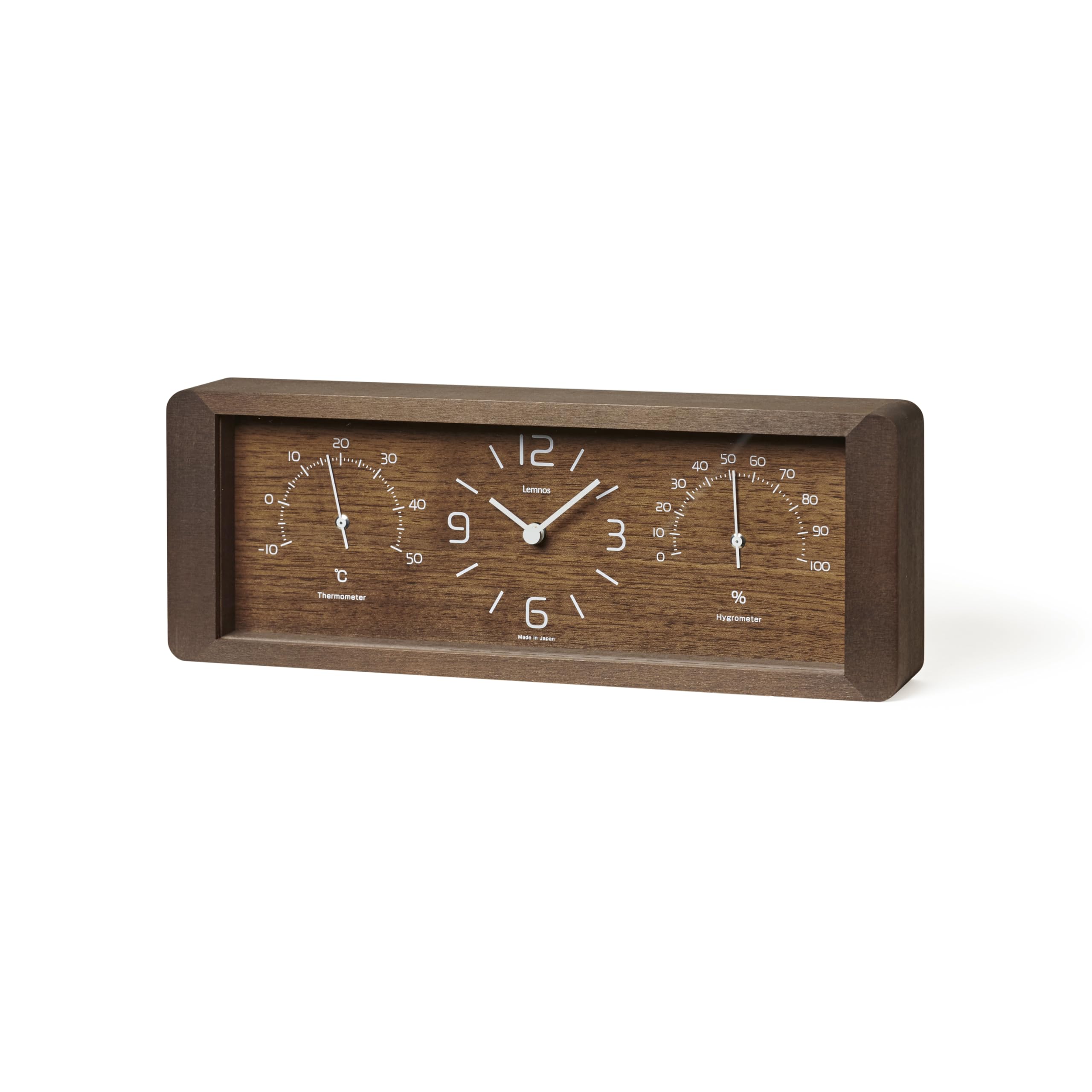 

Lemnos Table Clock with Thermometer and Natural Wood Yokan W300 x H109 x D50mm Hygrometer, Analog, Finish, Brown, LC11-06 BW, коричневий