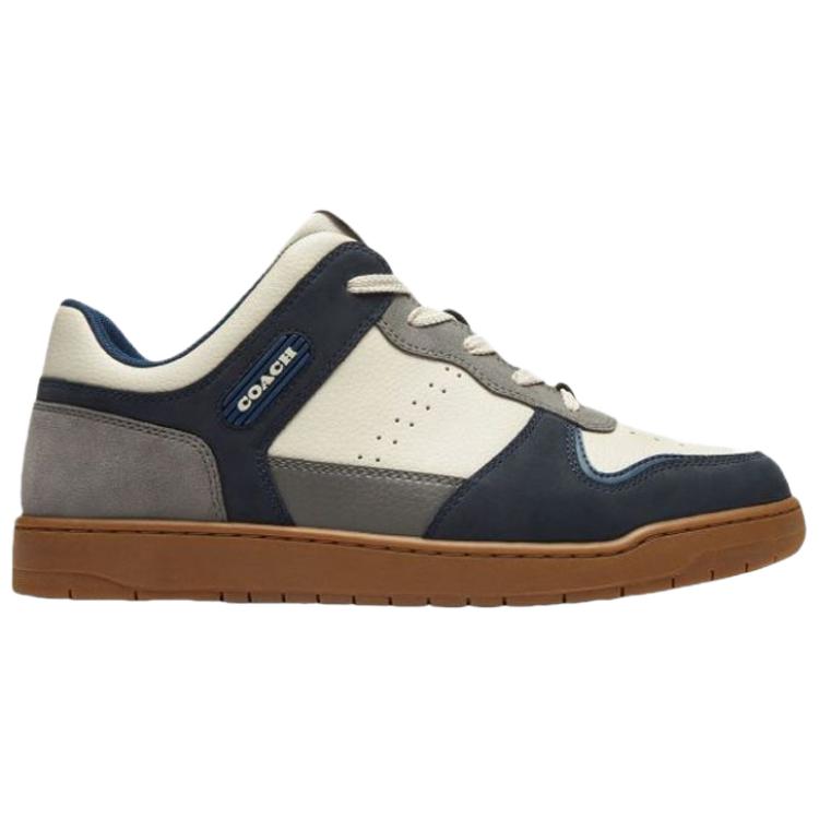 Coach C201 Synthetic Leather Cowhide Round Toe Lace-Up Low-Top Sneakers Men Sneakers Blue Gray CZ315-P2V