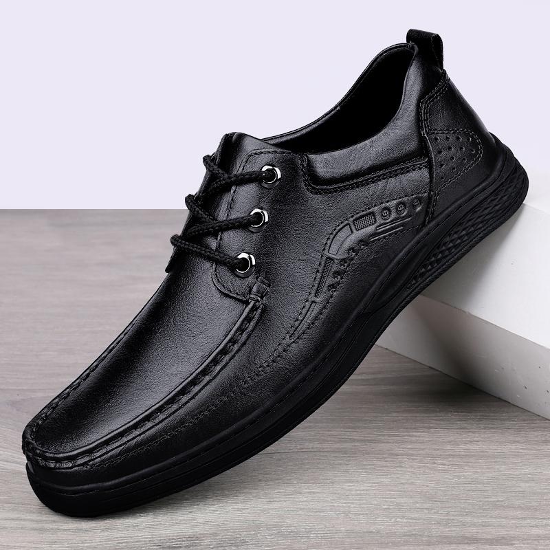 Men Genuine Leather Casual Shoes Summer Brand Comfortable Flats for Men New Trendy Simple Sneakers Men's Lace-Up Oxfords Shoes