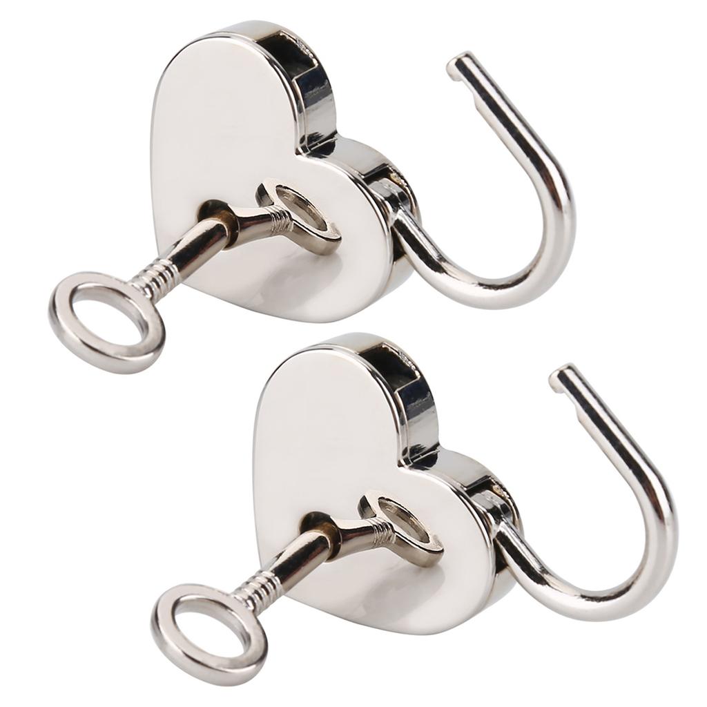 2 Sets Heart Shaped Padlock & Skeleton Key Metal Lock for Luggage Diary Book Jewelry Box