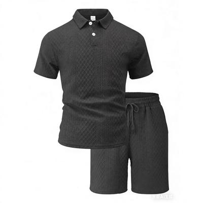 Mens Casual Sports Jacquard Short Sleeve Polo Shirt And Shorts Set