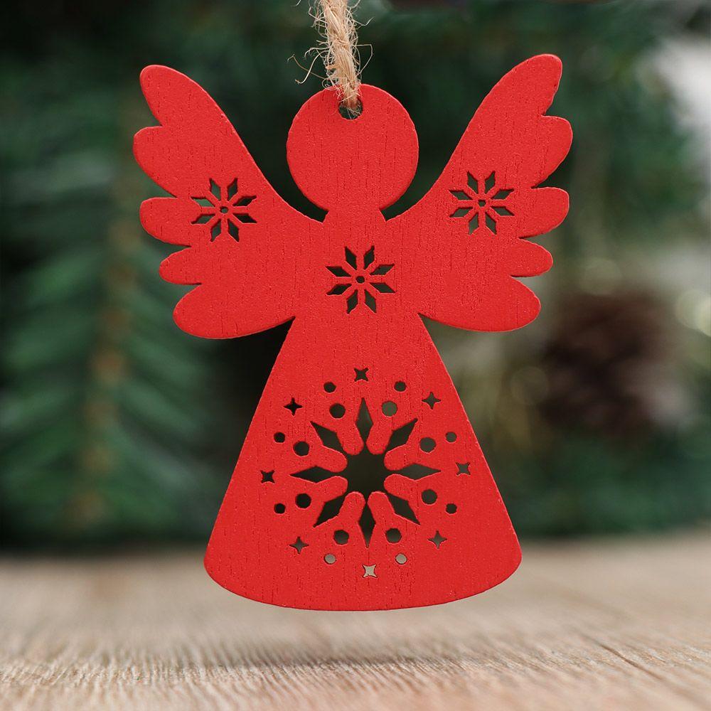 

Drop Pendant DIY Gifts Xmas Hanging Christmas Tree Decoration Santa/Elk/Angel Wooden Ornaments Q червоний