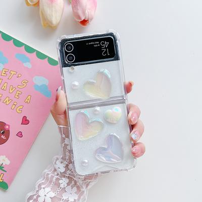 For Samsung Galaxy Z Flip 4 3 Case Cute 3d Laser Love Transparent Silicone Folding Shockproof Protection Back Cover Accessories
