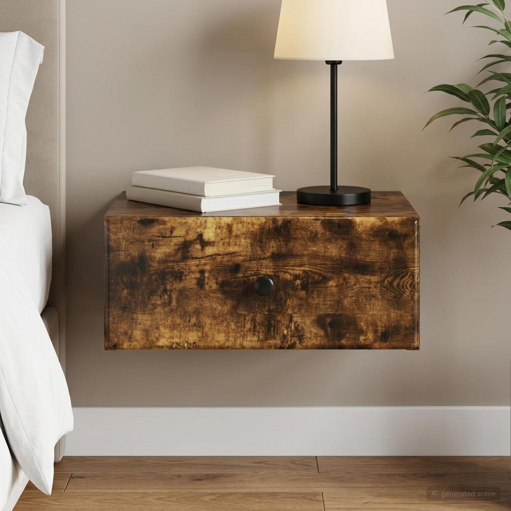 Wall Mounted Nightstand Smoked Oak 49 x 34.5 x 20 cm