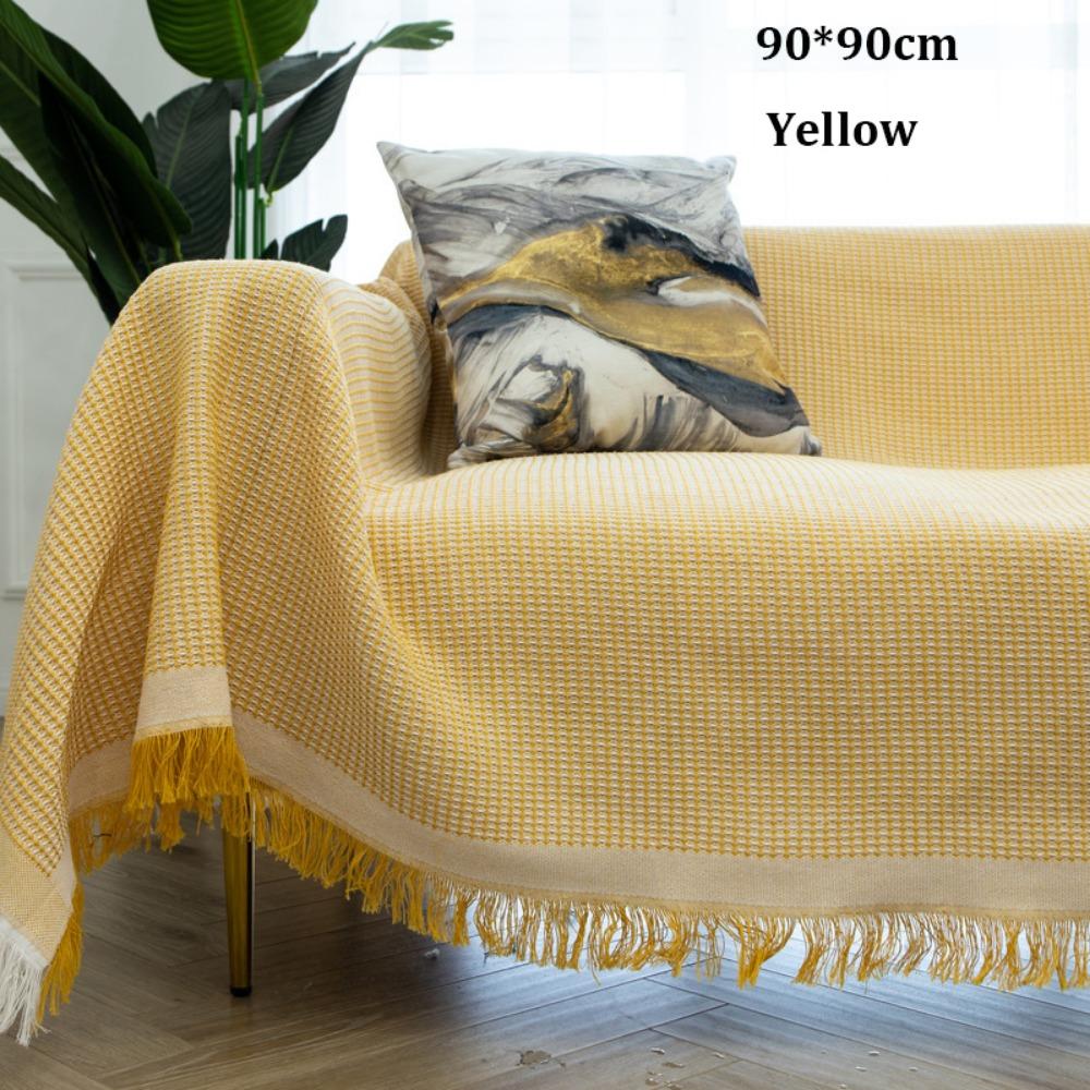 With Tassels Throw Blankets Anti-slip Vintage Cotton Blankets New Knitted White Sofa Towel
