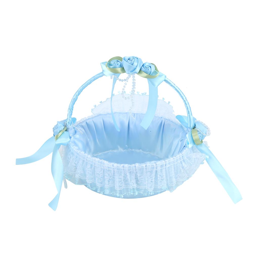 Tragbarer Hochzeitsspitzen-Blumenkorb Süßigkeitenbehälter Party-Zeremonie-Zubehör DekorationBlau