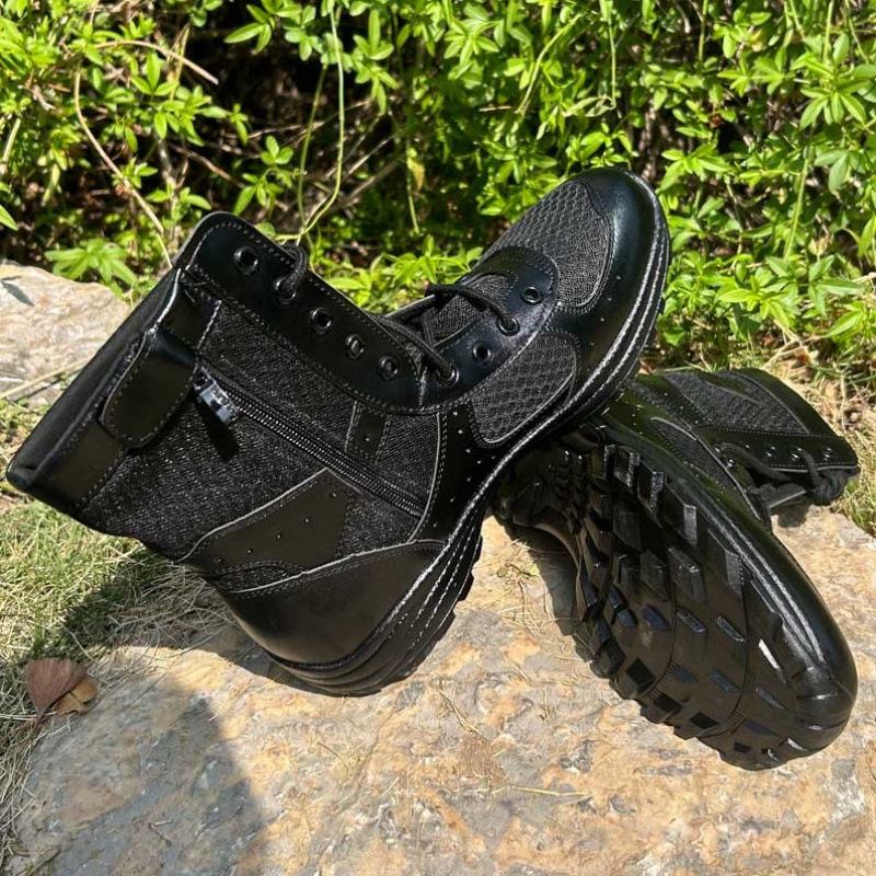 

New black summer mesh breathable combat boots men s ultra-light wear-resistant high-top zipper anti-puncture desert training boots 46