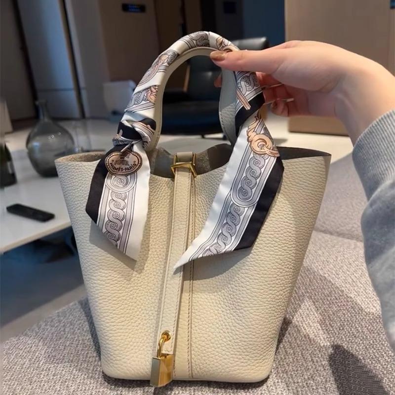 Vegetable Basket Handbag All Handmade Leather First Layer Cowhide Premium Versatile Bucket Bag Women's Bag