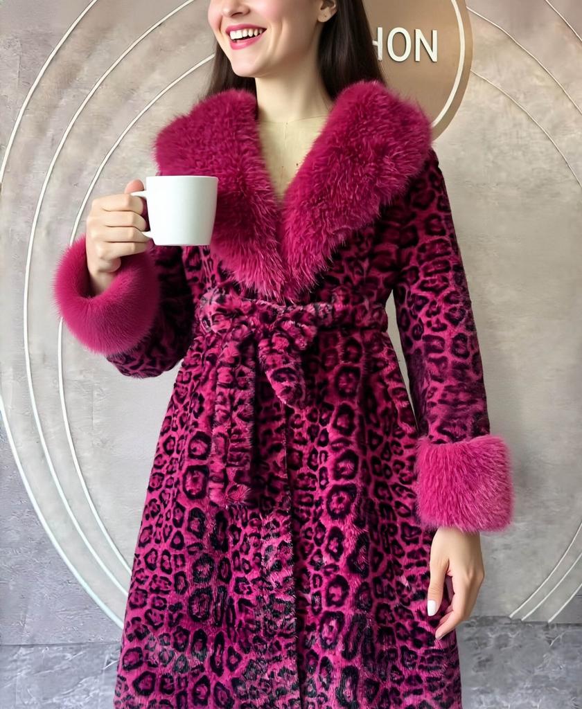 Autumn and winter imitation mink new medium and long waist fur collar thin fashion warm cold thickened coat women