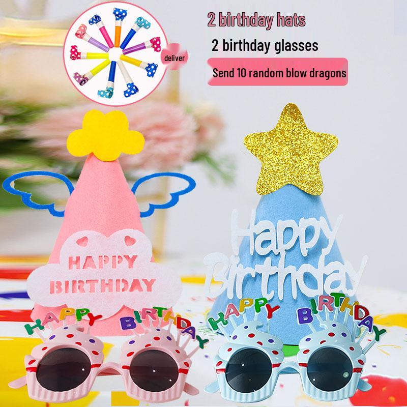 First Birthday Party Glasses & Hats Set for Boys and Girls - Cake & Photo Props