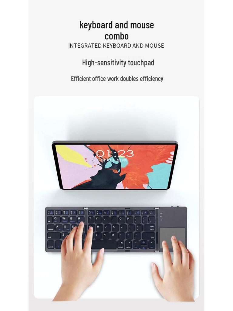 B033 Tri-Fold Bluetooth Keyboard with Touchpad - Multi-System Compatible for Tablets and Laptops