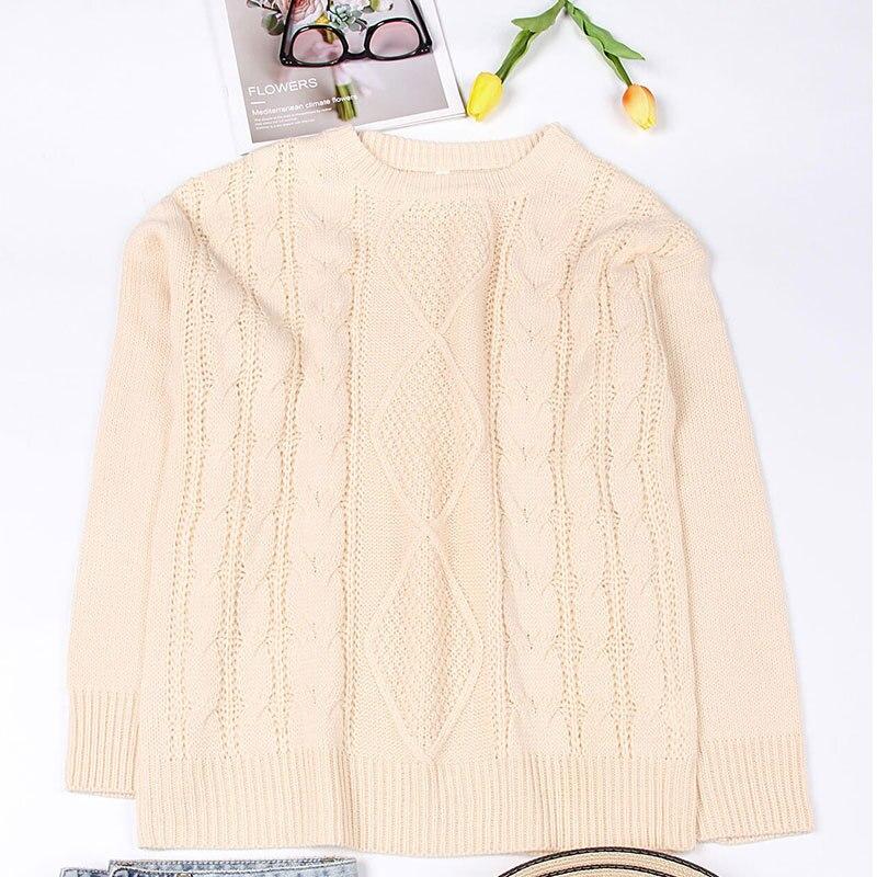 Autumn Solid Knitted Pullovers Sweater Women Elegant Loose Sweaters Winter Clothing Twist O Neck Knitwears Tops 28674
