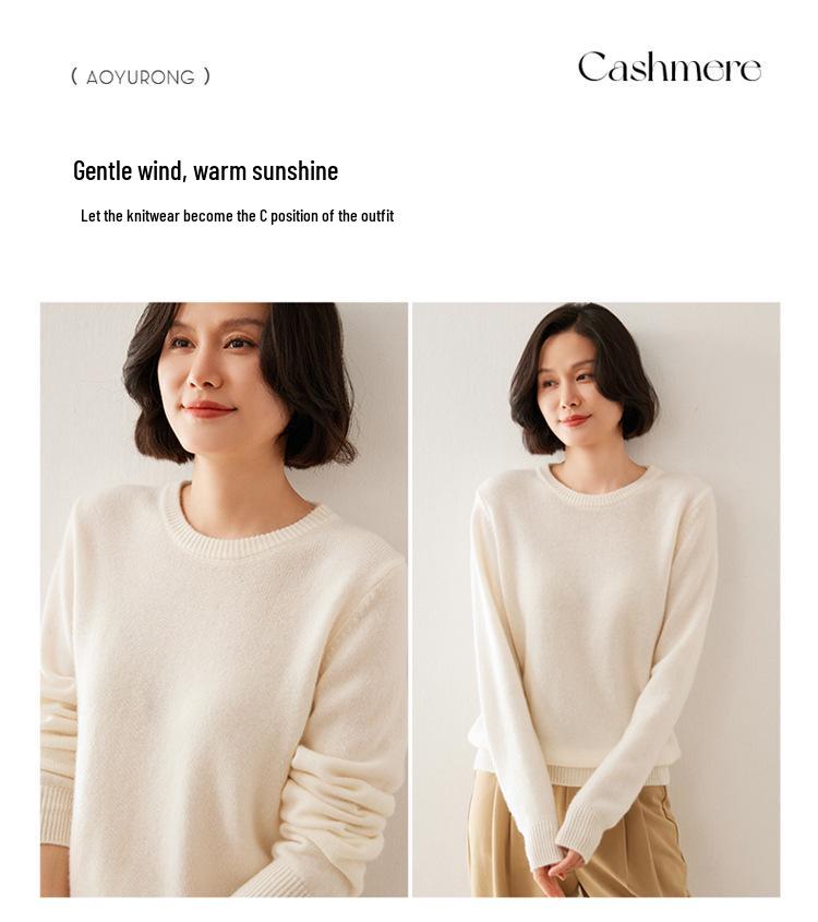 Autumn/Winter 2025 Women's Casual Cashmere Round Neck Pullover with Soft Knit Inner Layer