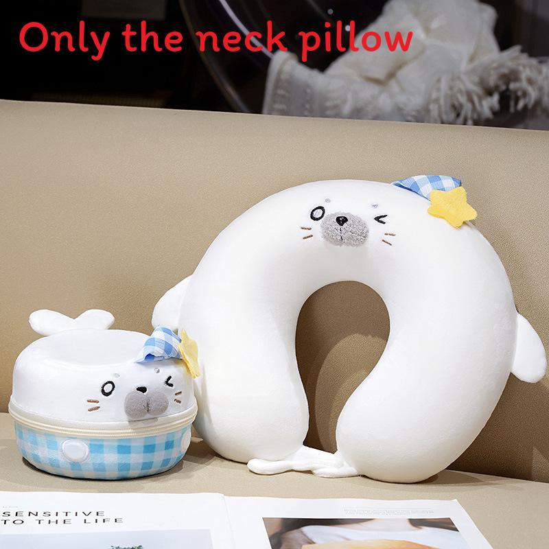 Cuter Seal U Shaped Neck Pillow With Memory Foam Filling For Travel And Relaxation Winking