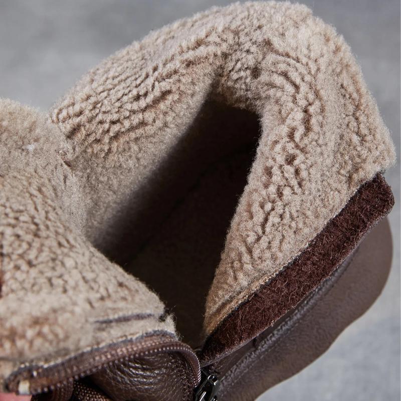 Johnature Retro Boty z pravé kůže Plyšové teplé Dámské kotníkové boty s měkkou podrážkou Kulatá špička Všestranné bavlněné boty