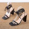 Coarse Heel Sandals Women's 2025 New European and American Foreign Trade Large Size High Heels Square Head Ankle Strap Sandals Women