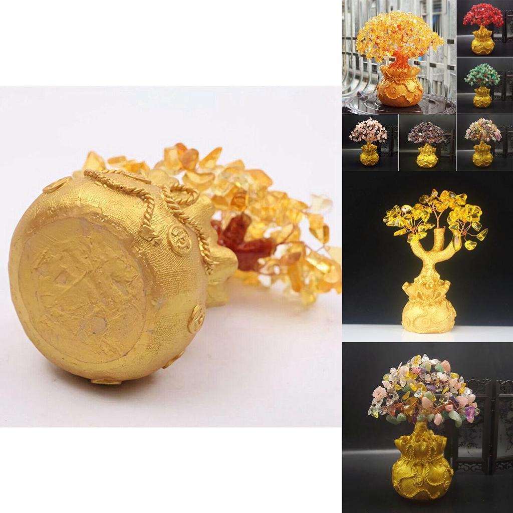 Exquisite Feng Shui Money Tree Featuring Yellow Citrine And Amethyst Crystal Leaves