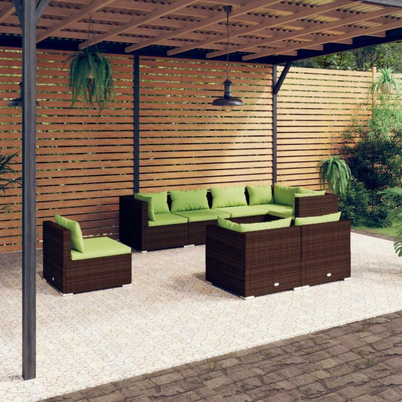 Día y Noche - Día y Noche Set muebles de jardín 8 piezas y cojines ratán sintético marrón