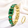 Fashionable Women'S Watch With Large Gemstones And Diamonds Unique And Stylish Steel Band Square Quartz Watch
