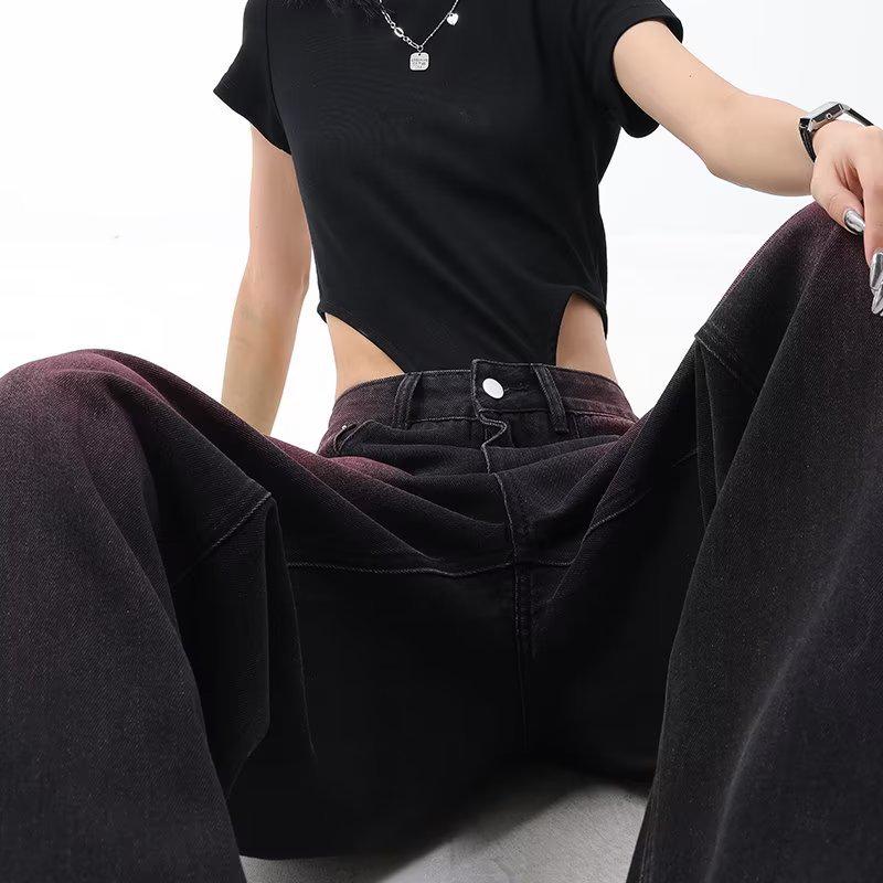 Women's Autumn Plus Size Retro Graffiti Wide-Leg Denim Jeans