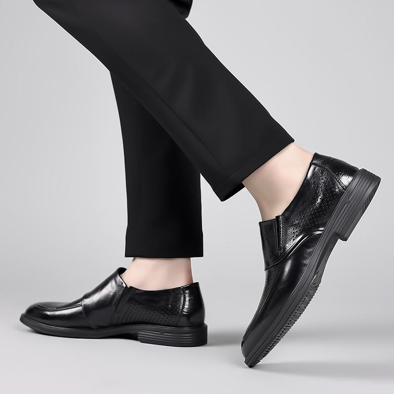 Classic Brogue Men's Shoe Slip On Dress Shoes for Men Leather Wingtip Business Office Wedding Formal Shoes Hole Summer Shoes