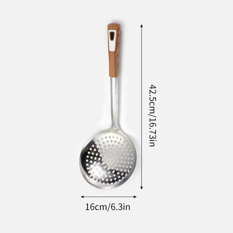 Thickened Stainless Steel Colander Filter Spoon Multifunctional Oval Oil Skimmer Scoop Long Handle Ramen Scoop Kitchen Utensils