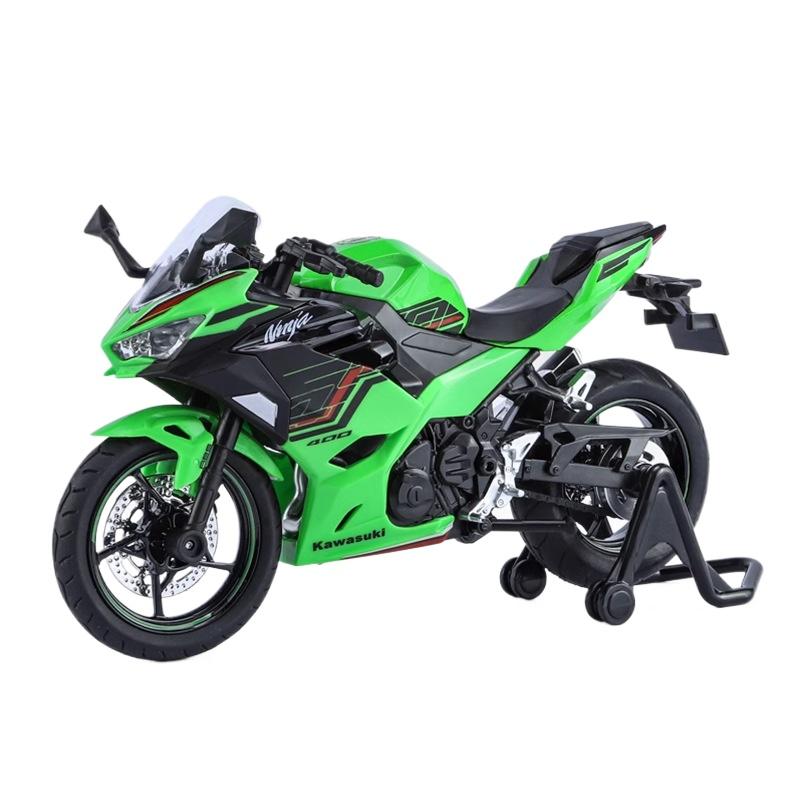 

1/12 Kawasaki Ninja 400 Alloy Motorcycle Model Die Cast Toy Vehicle Sound and Light Off Road Autocycle Static Ornament Toys Car зелёный