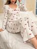 Sweet bow pajamas women, spring and summer new high-end V-neck lace edge trousers loungewear European and American style suit