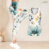Women Plus Size Two Piece Set Scoop Neck Sleeveless Floral Printed Longline Tank Top Fitted Pants