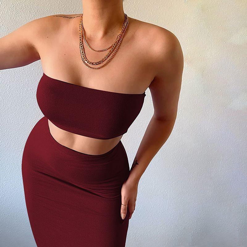 Sexy Strapless and Hip Hugging Skirt Set Sexy Tube Top Bodycon Dress Suit
