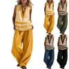 Women V Neck Sleeveless Top and Wide Leg Pants Set Loose Fit Two Piece Outfit Casual Relaxed Style for Daily Wear