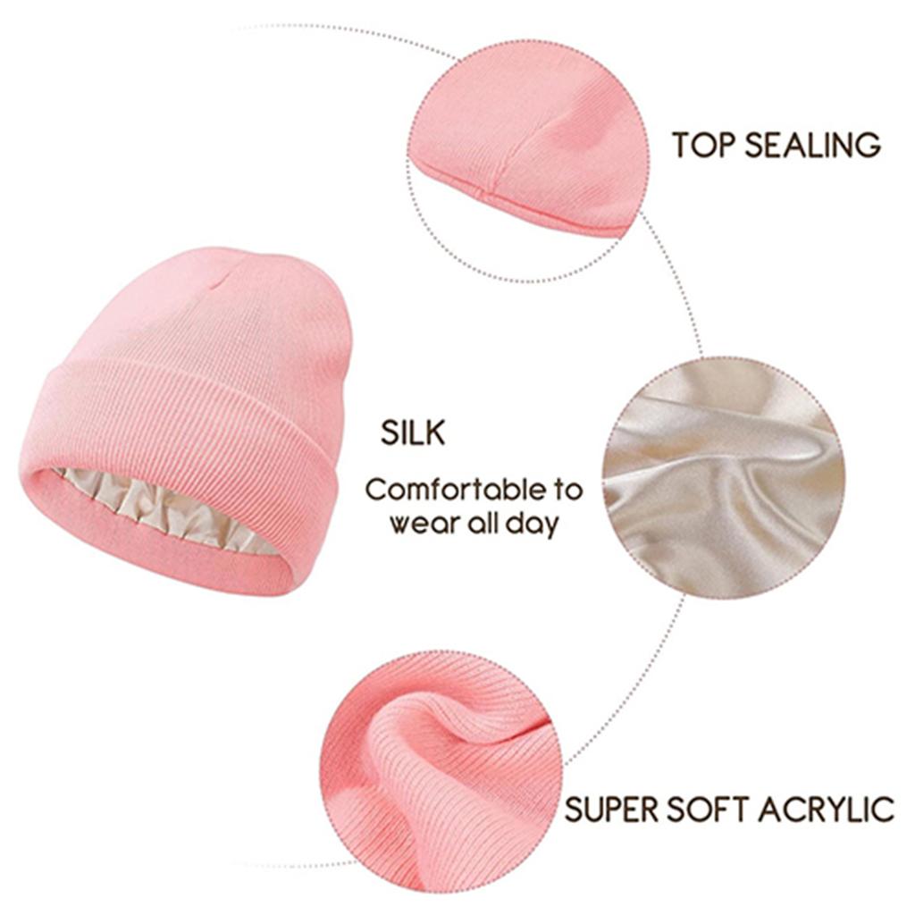 Satin Knitted Hat Acrylic Winter Hat For Men And Women Silk  Soft Loose Warm Cuffed Wool Hat