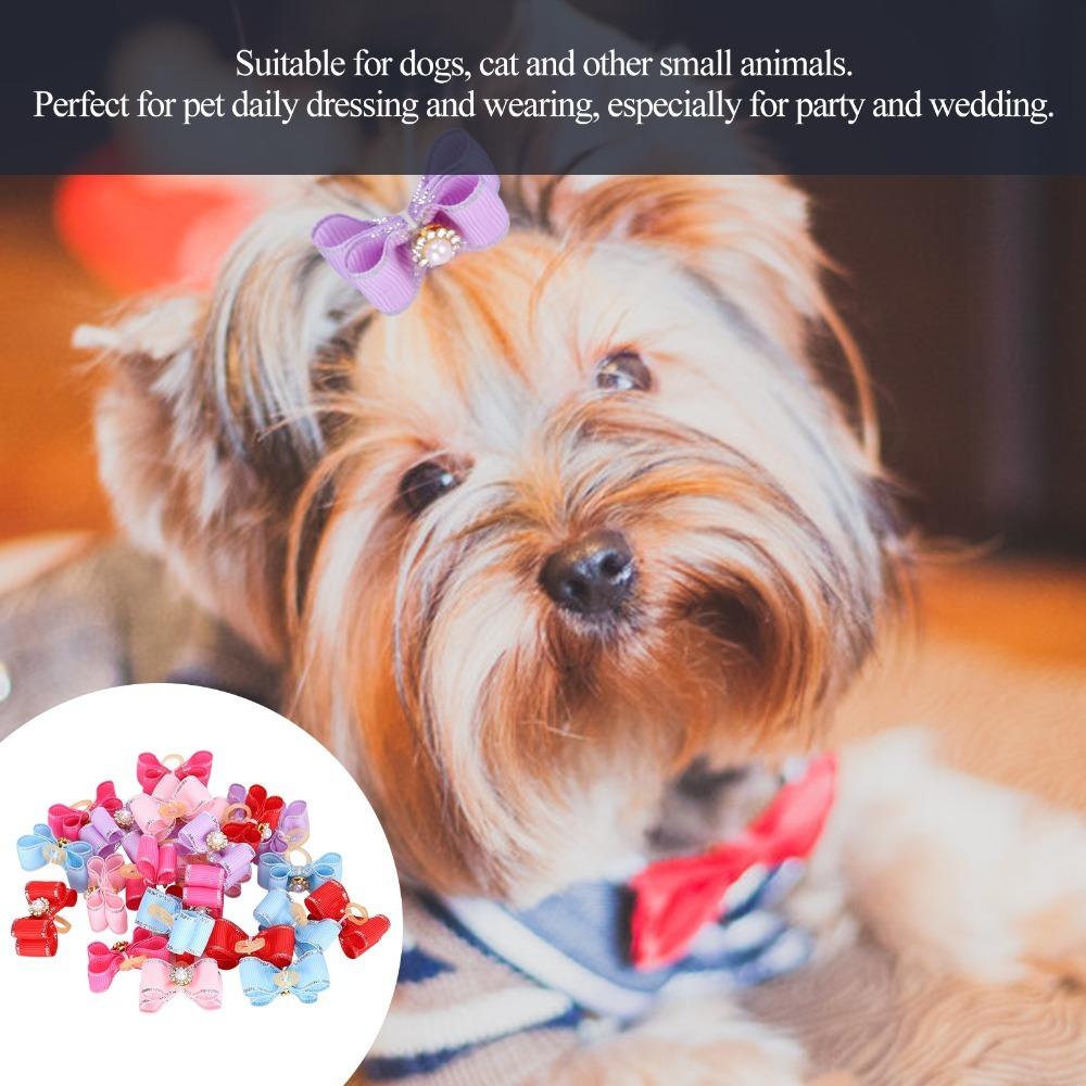 25Pcs Elastic Band Pet Hair Bow Pearl Decor Dog Hair Flower Cute Look Dog Bow Tie Pet Styling