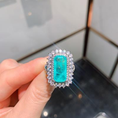 Silberring Simulation Paraiba Retro-Stil Funkelnd Diamantenbesetzt Für Damenring Party Geburtstag Hochzeitsgeschenk