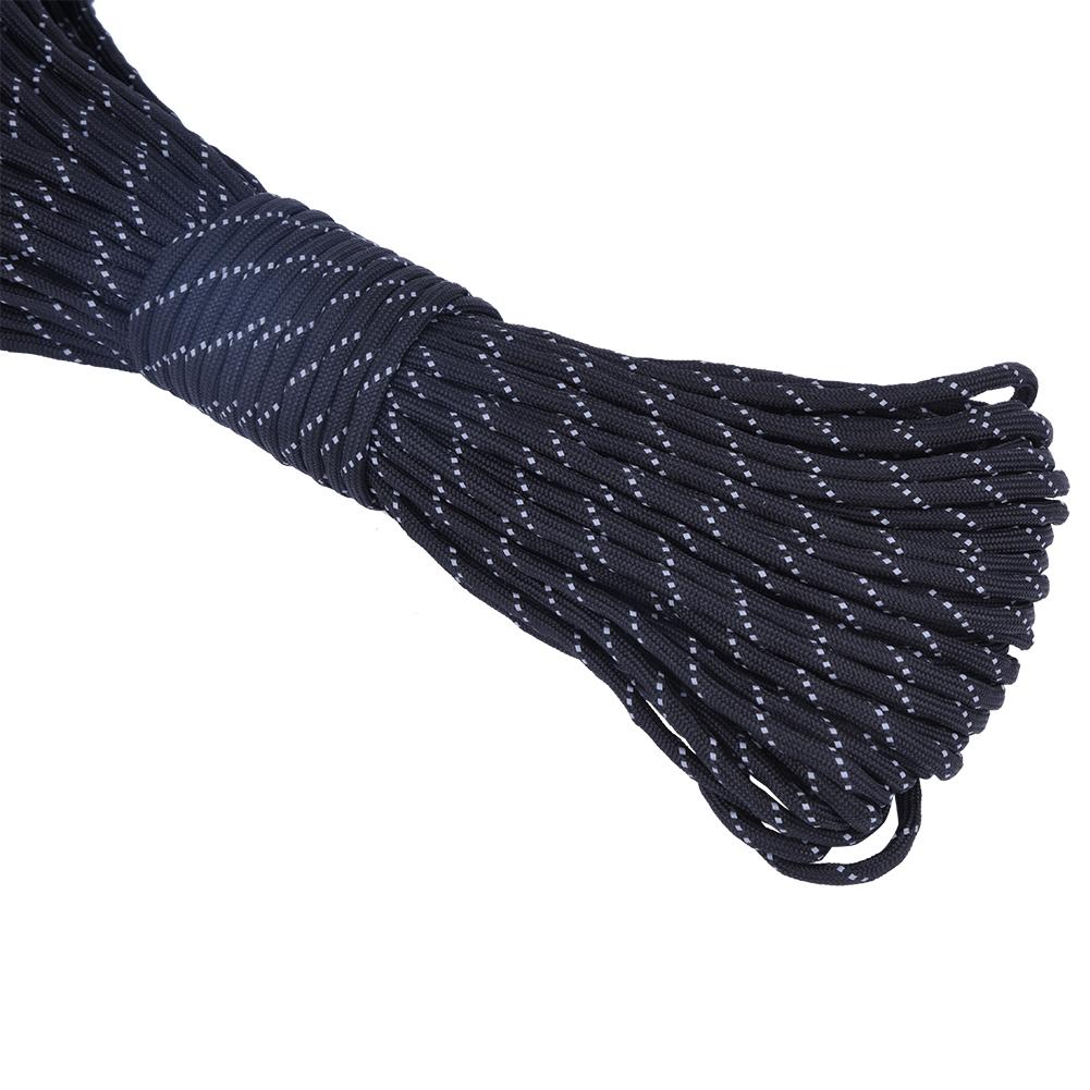 31m Reflective Multi Function Paracord Lanyard 9 Strand Rope for Camping Hunting(Black)
