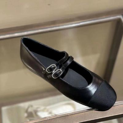 Leather Small Fragrant Style Color Matching Light Mouth Flat Bottom Ballet Shoes Women's Spring and Autumn Commuting Double One-word Buckle Belt Ma