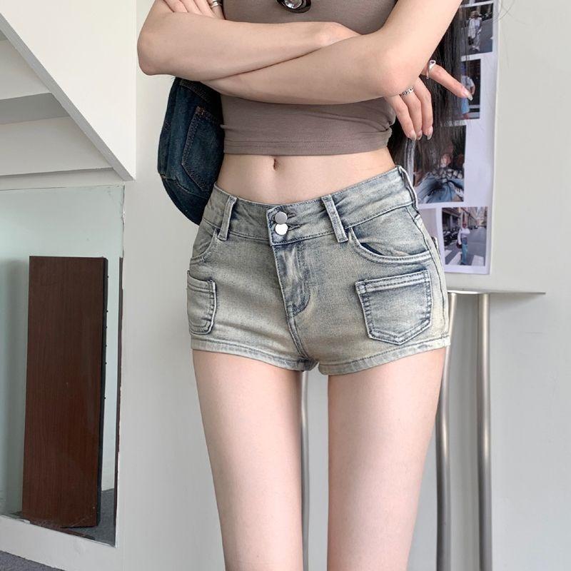 American Style Spicy Girl Denim Ultra Short Shorts for Women 2025 Spring Summer Slim Fit Hip-Hugging Hot Pants Retro Light-Colored Straight Pants