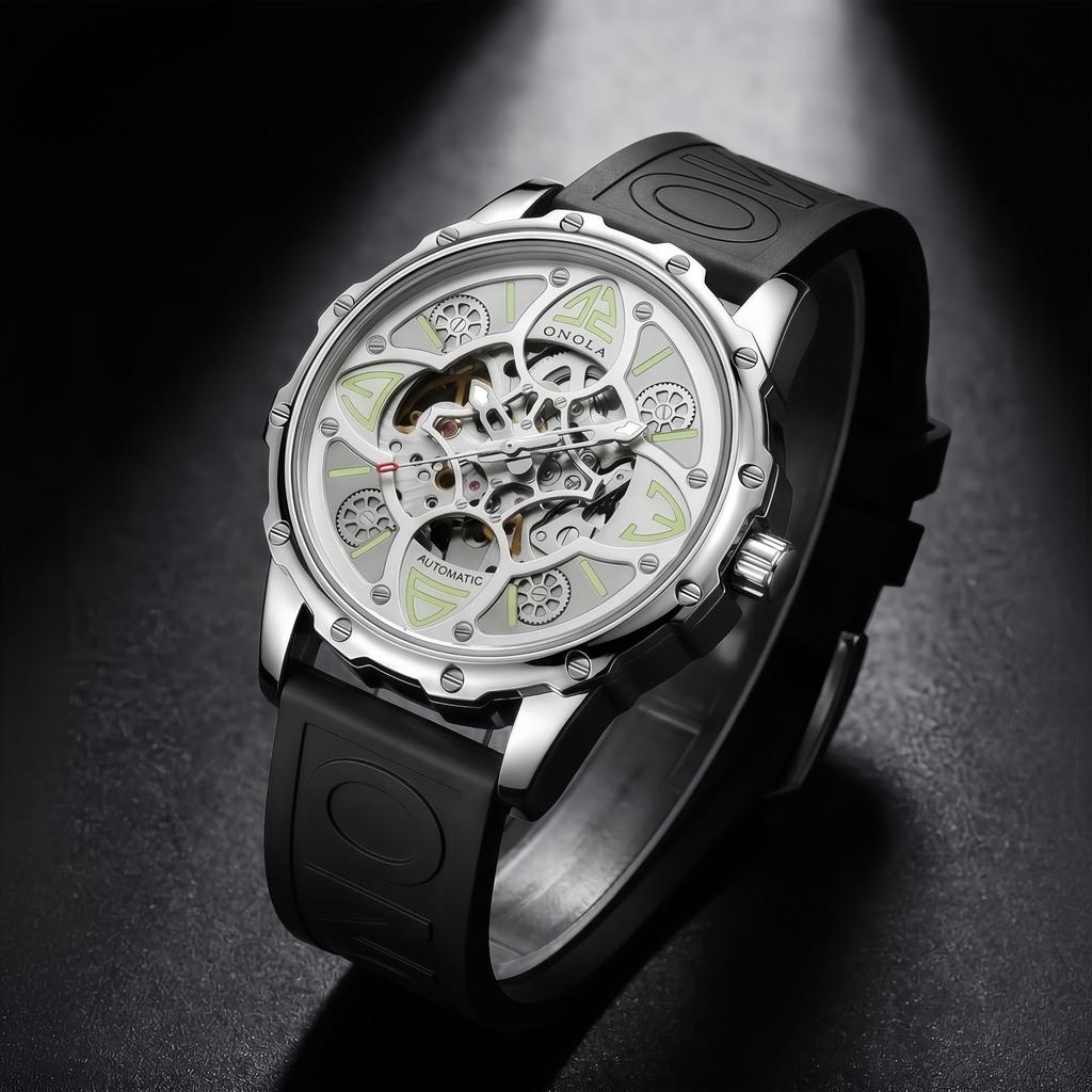 Men's Watch ONOLA Luxury Fashion High-quality Hollow Full-automatic Mechanical Watches Men Waterproof Silicon Tape Wristwatch