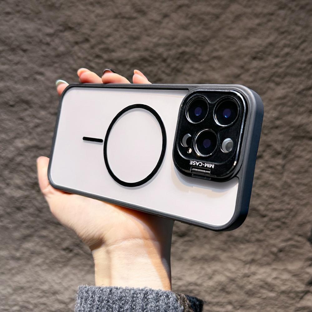 

Metalic Camera Stand Protection Phone Case For iPhone 16 15 14 Plus 13 12 11 Pro Max Transparent Magnetic Wireless Charge Cover For iPhone 13