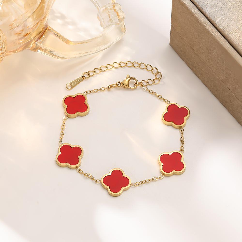 Cross-Platform Fashion Titanium Steel Four-Leaf Clover Bracelet - 13mm, Single/Double-Sided, In Stock