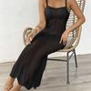 Damen Strand Gewebt Hohl Sexy Slim Fit Urlaub Neckholder Langes Kleid