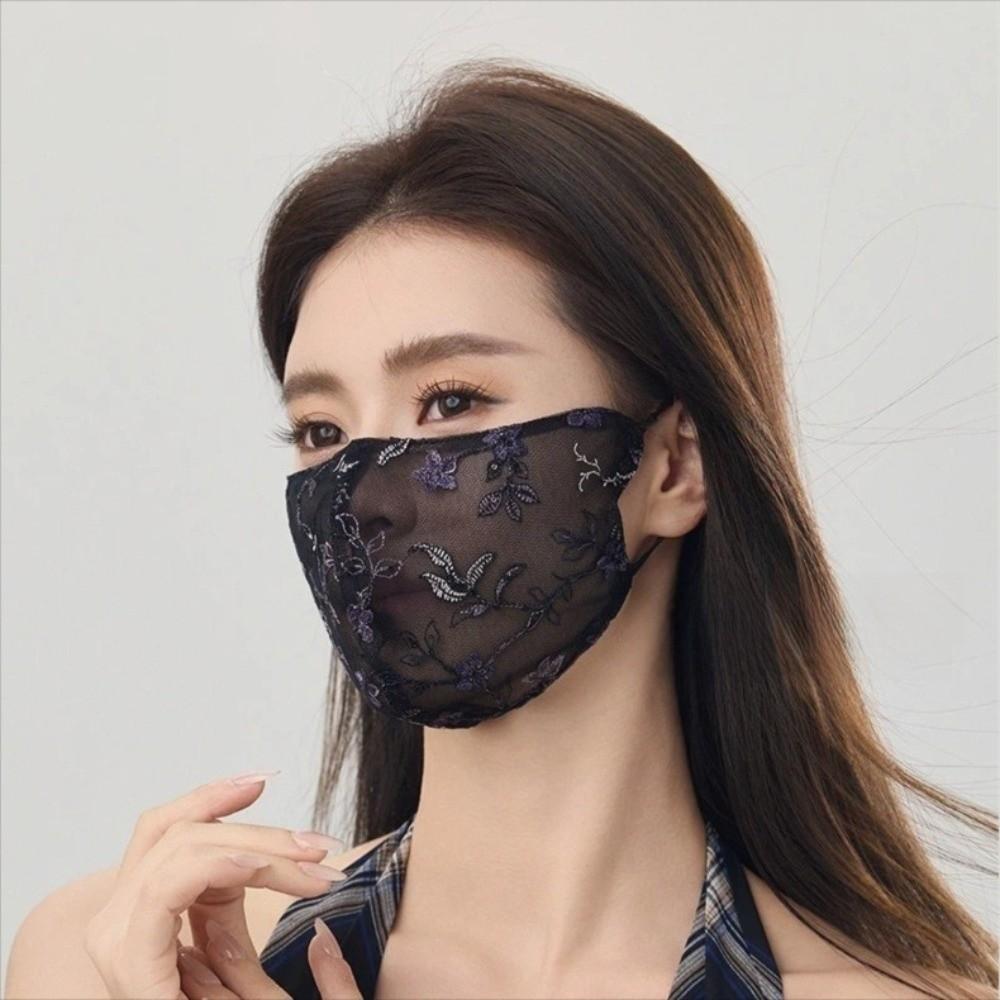Embroider Flower Summer Lace Mask Breathable Half Face Covering Delicate Sunscreen Face Mask Women