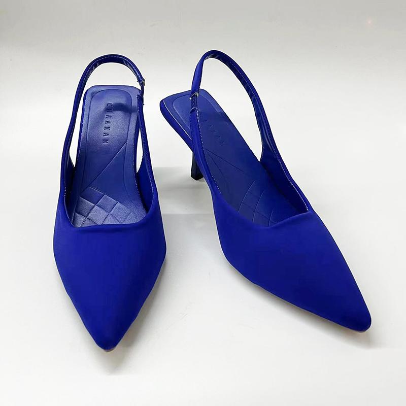 Fashion Women Summer Shoes 2024 New Fashion Pointed Toe Stiletto Medium Heel High Heels Women Back Empty Toe Sandals Green Women's Shoes