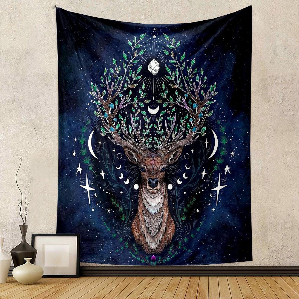"Celestial Deer with Mystic Antlers" Patterned tapestry home decor, suitable for bedroom and living room, gift