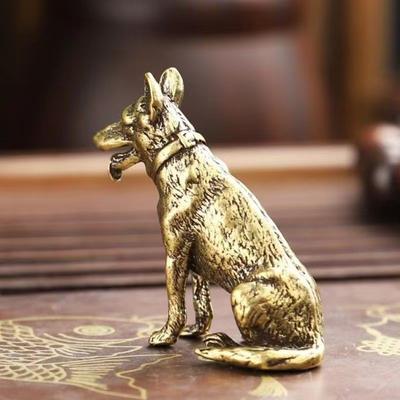 Vintage Messing Hunde Ornament Massivkupfer Heulender Hund Figuren Feng Shui Sammlung Statuen Desktop Tee Haustier Home Decor
