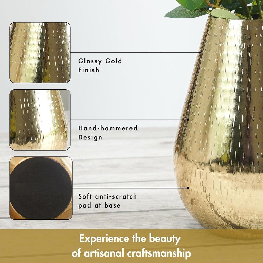 Drop Shape Metal Hammered Flower Vase for Home Decor,vase for Office Table Decorations,Modern vase,Gift for Festival,(Flowers Not Included)