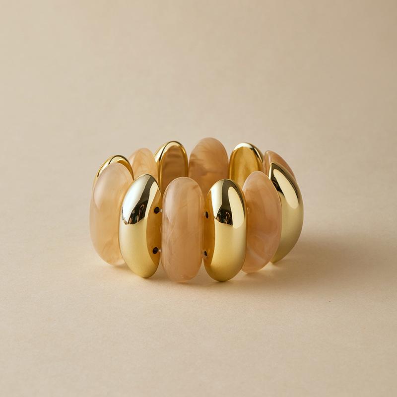 Bracciale Elastico Vintage Smudging Geometrico Largo Chunky per Donne Gioiello per Mano in Acrilico