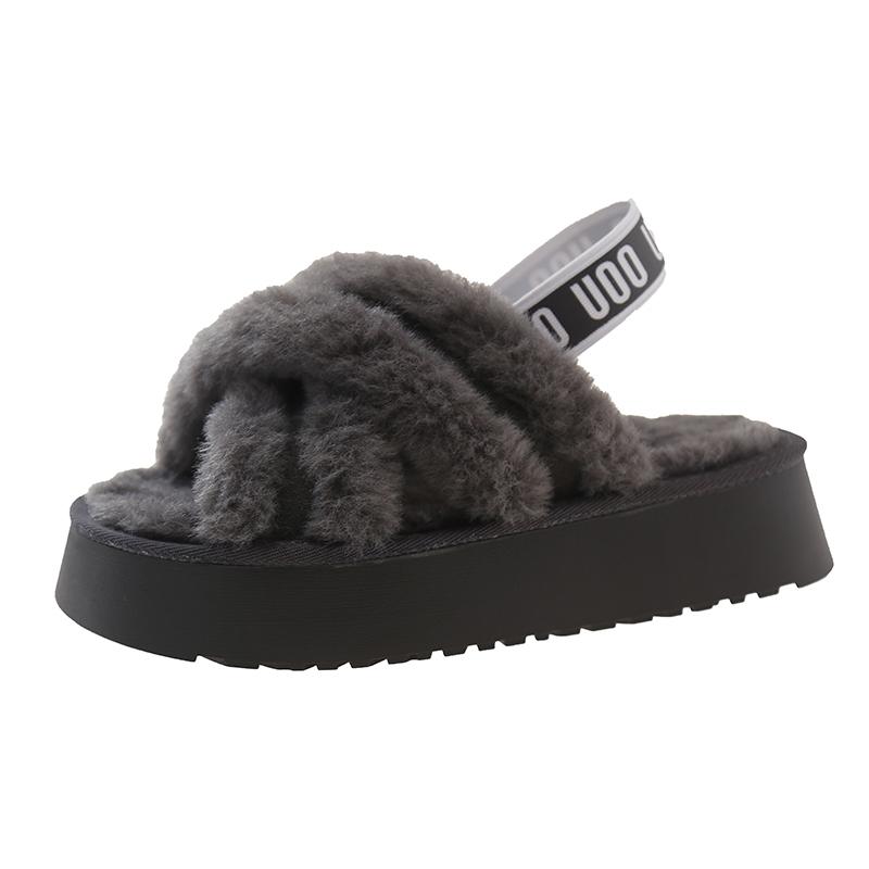 Fashion Winter New Platform Slippers Women's Fashion Suede Plus Hair Open-toe Anti-slip Wear-resistant Flat Shoes